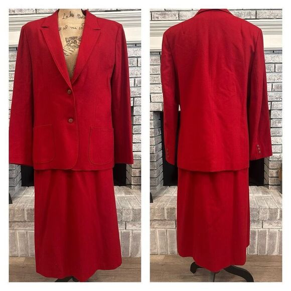 Vintage Pendleton Womens Apple Red Wool Double Breasted Blazer Skirt Set Size XL - Picture 1 of 16
